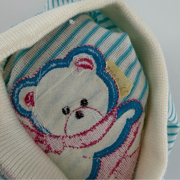 Vintage 80s 90s Health-Tex Bear on Sled Blue White Striped Dress, NWT, Girls 3T - Picture 4 of 8